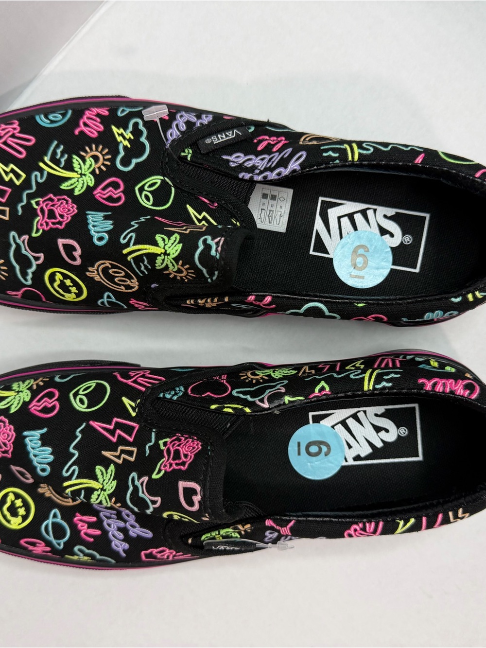 Vans Kids Slip-On Sneakers - Black with Neon Multi Doodles